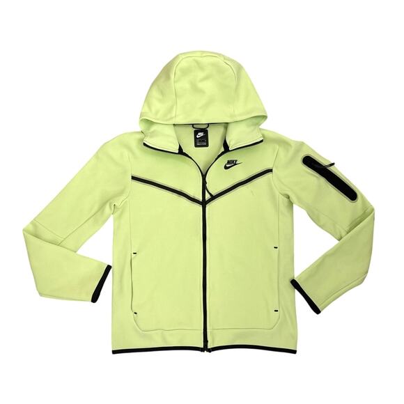 Nike Tech Fleece Full Zip Lime Green Black Hoodie Hooded Jacket Sweatshirt Small